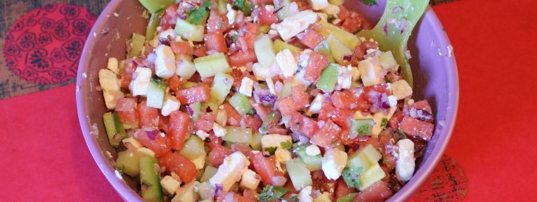 Salade de pastèque, concombre et féta