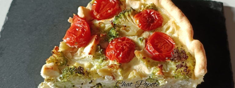 Quiche au brocolis, fêta et tomates cerises